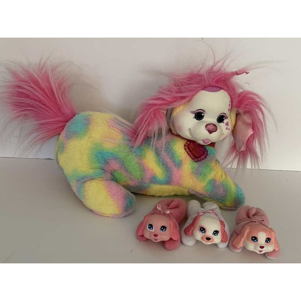 Puppy Surprise Plush Stuffed Mom Dog Rainbow Tia Tie Dye with 3 Puppies READ
